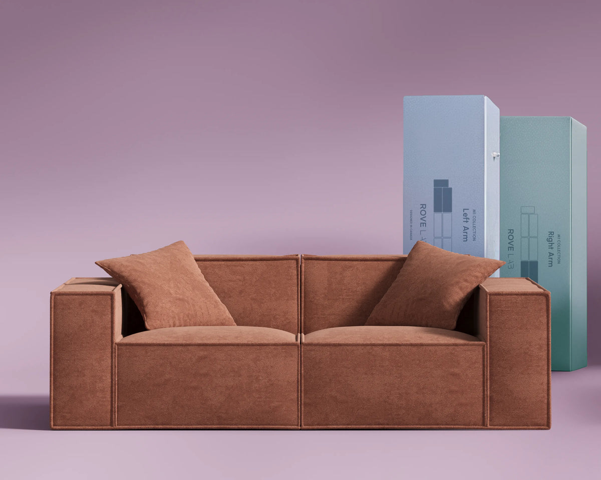 M1 Sofa Loveseat in Copper Tan, front view.