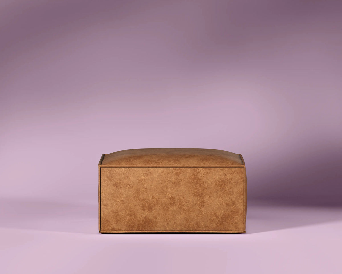 M1 Faux Leather Ottoman Sofa Seat in Gilded Oak, front view.