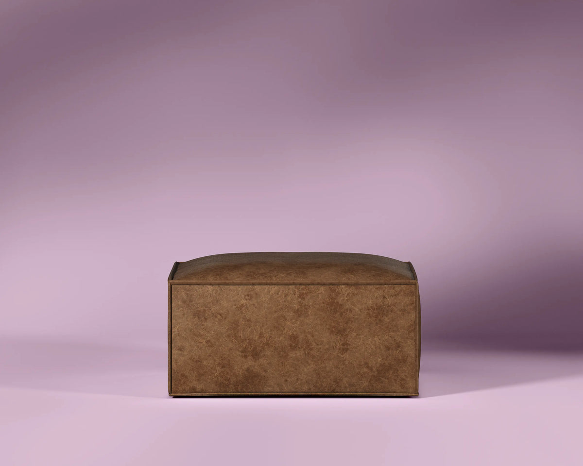 M1 Faux Leather Ottoman Sofa Seat in Smoked Umber, front view.