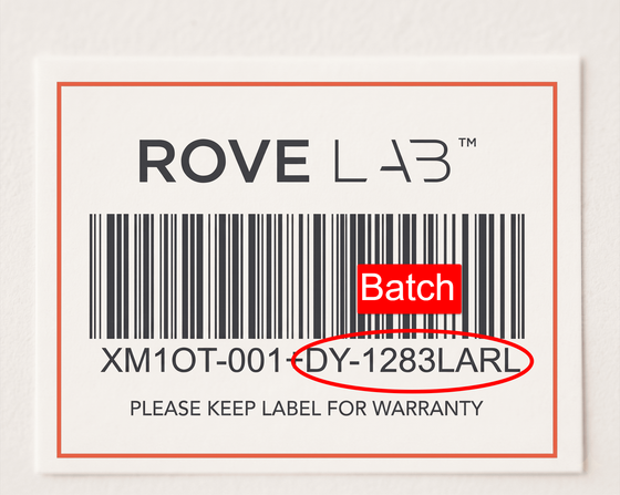Product label showing where to find the batch code